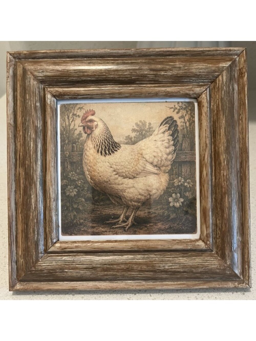 Chicken Hen Framed Art Tabletop Farmhouse Cottagecore Country Kitchen Decor 6x6"